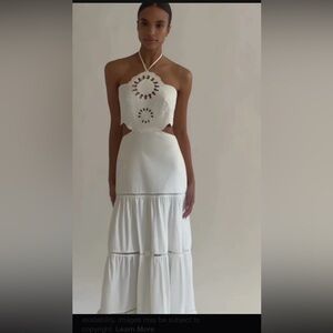 PatBO Cream Dress with halter neckline. Tie back. Maxi dress.